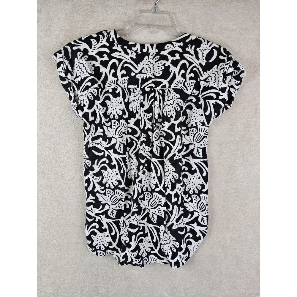 LOFT Women's Button Front Short Sleeve Floral Blouse Top Size XXS